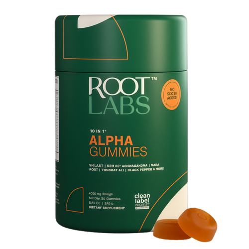 ROOT LABS 10-in-1 Alpha Shilajit Gummies | 4000 mg Pure Himalayan Shilajit with Tongkat Ali & Maca Root | for Men & Women | ShilAbsorb Bioavailability Tech | Sugar-Free, Vegan | 60 Gummies