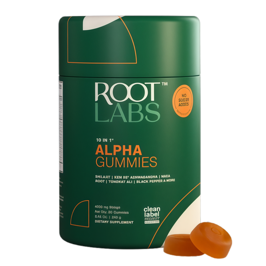 ROOT LABS 10-in-1 Alpha Shilajit Gummies | 4000 mg Pure Himalayan Shilajit with Tongkat Ali & Maca Root | for Men & Women | ShilAbsorb Bioavailability Tech | Sugar-Free, Vegan | 60 Gummies